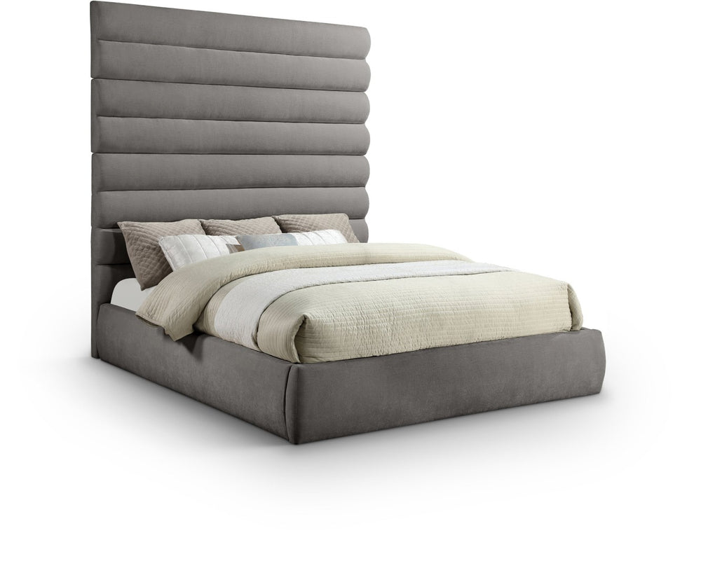 Meridian Furniture Adam Channel Tufted Chenille King Bed with Slatted Platform Base for Modern Bedrooms B1257Grey-K90