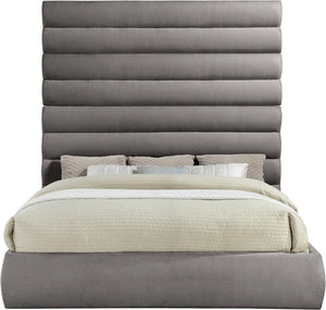 Meridian Furniture Adam Channel Tufted Chenille King Bed with Slatted Platform Base for Modern Bedrooms B1257Grey-K90