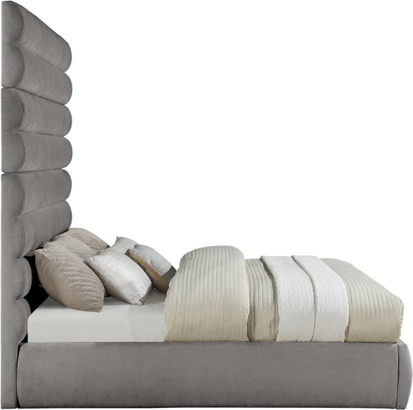 Meridian Furniture Adam Channel Tufted Chenille King Bed with Slatted Platform Base for Modern Bedrooms B1257Grey-K90