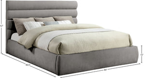 Meridian Furniture Adam Channel Tufted King Bed Soft Chenille Upholstered Low Profile Platform Frame B1257Grey-K