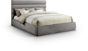 Meridian Furniture Adam Channel Tufted King Bed Soft Chenille Upholstered Low Profile Platform Frame B1257Grey-K