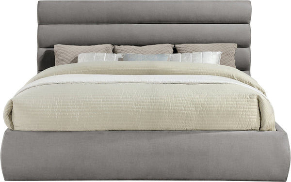 Meridian Furniture Adam Channel Tufted King Bed Soft Chenille Upholstered Low Profile Platform Frame B1257Grey-K