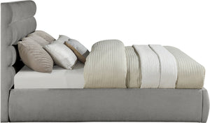 Meridian Furniture Adam Channel Tufted King Bed Soft Chenille Upholstered Low Profile Platform Frame B1257Grey-K