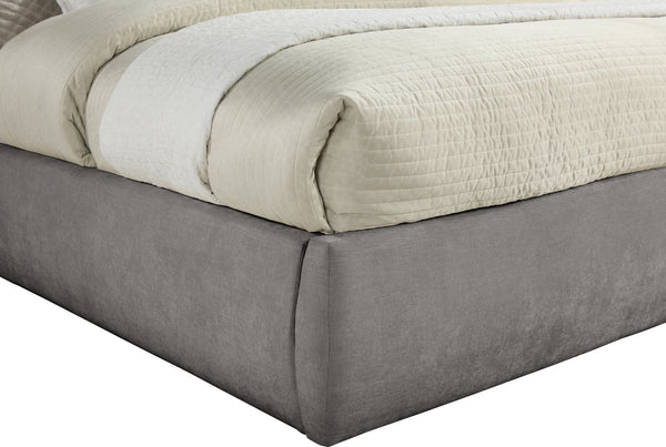 Meridian Furniture Adam Channel Tufted King Bed Soft Chenille Upholstered Low Profile Platform Frame B1257Grey-K