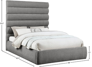 Meridian Furniture Adam Channel Tufted Chenille Queen Bed Tall Headboard Contemporary Bedroom B1257Grey-Q70