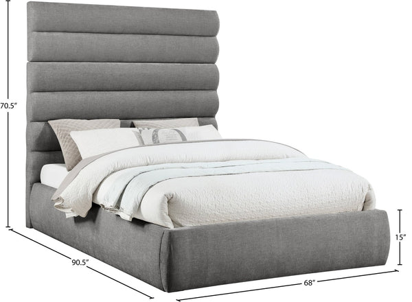 Meridian Furniture Adam Channel Tufted Chenille Queen Bed Tall Headboard Contemporary Bedroom B1257Grey-Q70