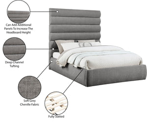 Meridian Furniture Adam Channel Tufted Chenille Queen Bed Tall Headboard Contemporary Bedroom B1257Grey-Q70