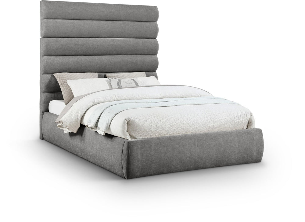 Meridian Furniture Adam Channel Tufted Chenille Queen Bed Tall Headboard Contemporary Bedroom B1257Grey-Q70