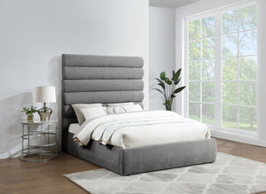 Meridian Furniture Adam Channel Tufted Chenille Queen Bed Tall Headboard Contemporary Bedroom B1257Grey-Q70