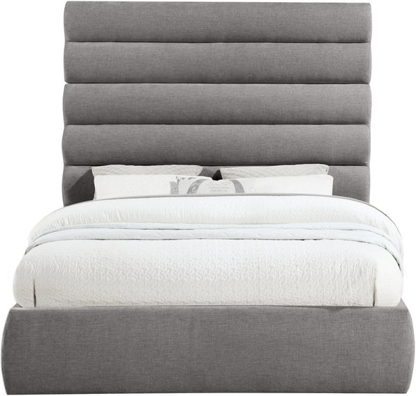 Meridian Furniture Adam Channel Tufted Chenille Queen Bed Tall Headboard Contemporary Bedroom B1257Grey-Q70