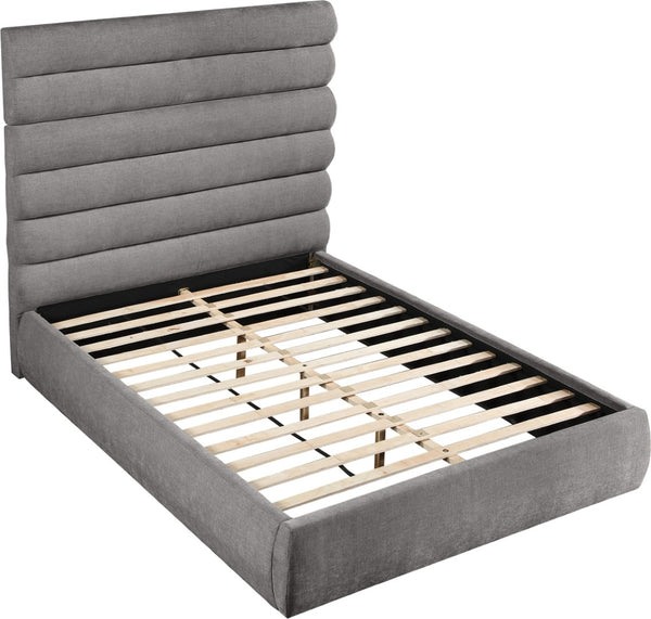 Meridian Furniture Adam Channel Tufted Chenille Queen Bed Tall Headboard Contemporary Bedroom B1257Grey-Q70