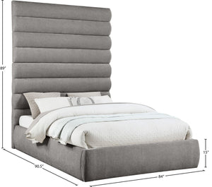 Meridian Furniture Adam Queen Bed with Channel Tufted Headboard in Plush Grey Chenille Upholstery B1257Grey-Q90