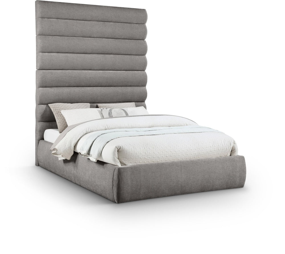 Meridian Furniture Adam Queen Bed with Channel Tufted Headboard in Plush Grey Chenille Upholstery B1257Grey-Q90