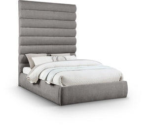 Meridian Furniture Adam Queen Bed with Channel Tufted Headboard in Plush Grey Chenille Upholstery B1257Grey-Q90