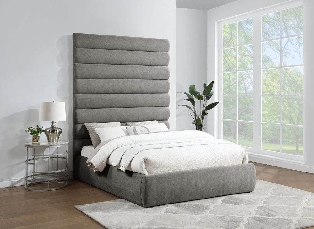 Meridian Furniture Adam Queen Bed with Channel Tufted Headboard in Plush Grey Chenille Upholstery B1257Grey-Q90