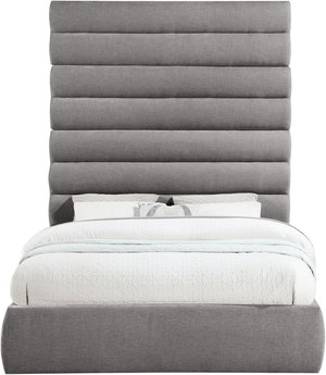 Meridian Furniture Adam Queen Bed with Channel Tufted Headboard in Plush Grey Chenille Upholstery B1257Grey-Q90