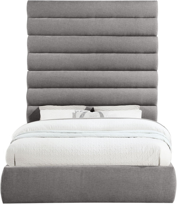 Meridian Furniture Adam Queen Bed with Channel Tufted Headboard in Plush Grey Chenille Upholstery B1257Grey-Q90