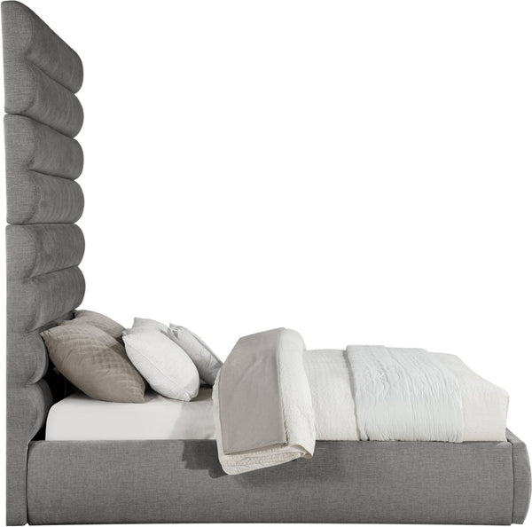 Meridian Furniture Adam Queen Bed with Channel Tufted Headboard in Plush Grey Chenille Upholstery B1257Grey-Q90