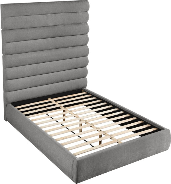 Meridian Furniture Adam Queen Bed with Channel Tufted Headboard in Plush Grey Chenille Upholstery B1257Grey-Q90