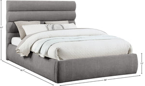 Meridian Furniture Adam Channel Tufted Chenille Queen Bed with Architectural Headboard for Modern Bedrooms B1257Grey-Q