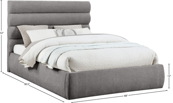 Meridian Furniture Adam Channel Tufted Chenille Queen Bed with Architectural Headboard for Modern Bedrooms B1257Grey-Q
