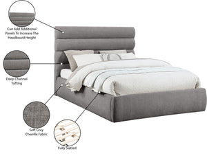 Meridian Furniture Adam Channel Tufted Chenille Queen Bed with Architectural Headboard for Modern Bedrooms B1257Grey-Q