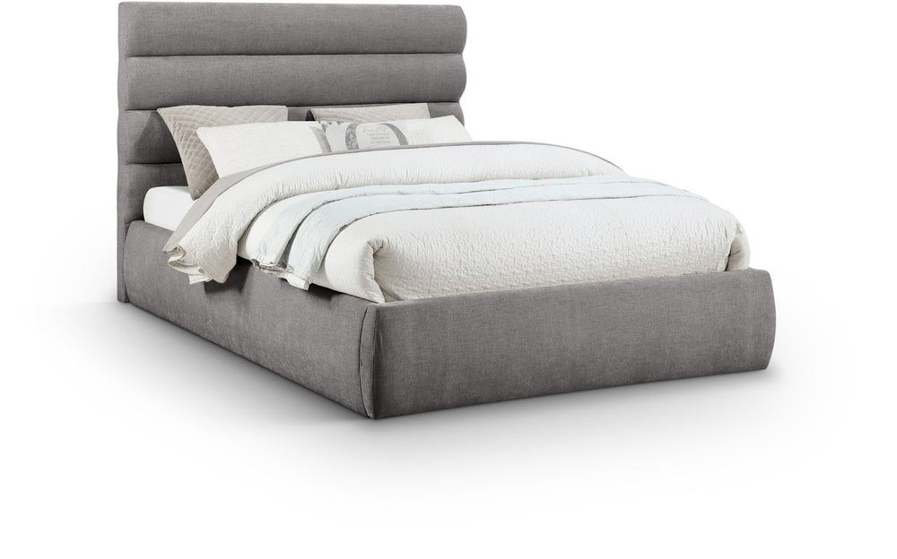 Meridian Furniture Adam Channel Tufted Chenille Queen Bed with Architectural Headboard for Modern Bedrooms B1257Grey-Q