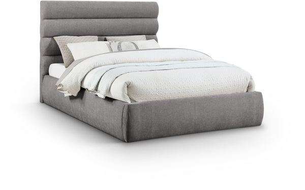 Meridian Furniture Adam Channel Tufted Chenille Queen Bed with Architectural Headboard for Modern Bedrooms B1257Grey-Q