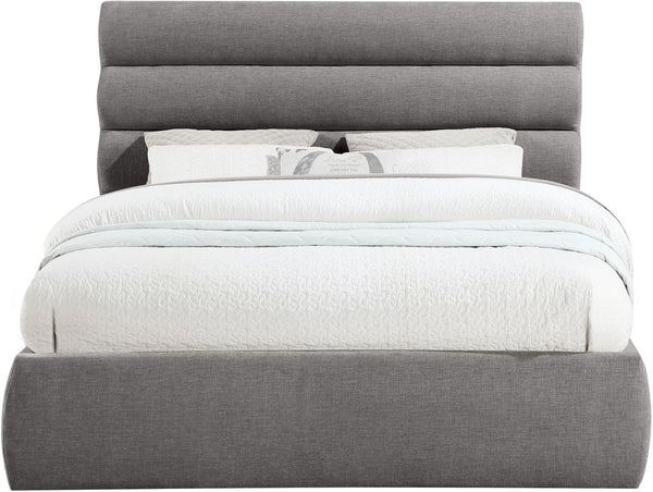 Meridian Furniture Adam Channel Tufted Chenille Queen Bed with Architectural Headboard for Modern Bedrooms B1257Grey-Q