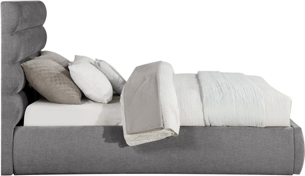 Meridian Furniture Adam Channel Tufted Chenille Queen Bed with Architectural Headboard for Modern Bedrooms B1257Grey-Q