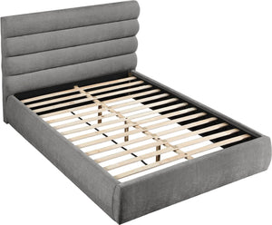 Meridian Furniture Adam Channel Tufted Chenille Queen Bed with Architectural Headboard for Modern Bedrooms B1257Grey-Q