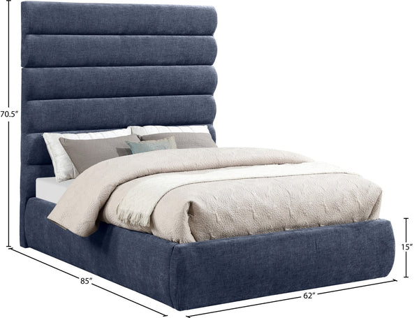 Meridian Furniture Adam Channel Tufted Full Bed with Navy Chenille Upholstery and Adjustable Headboard B1257Navy-F70