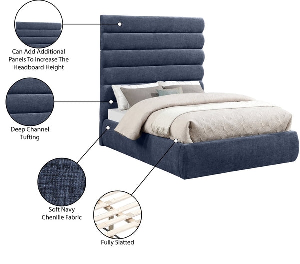 Meridian Furniture Adam Channel Tufted Full Bed with Navy Chenille Upholstery and Adjustable Headboard B1257Navy-F70