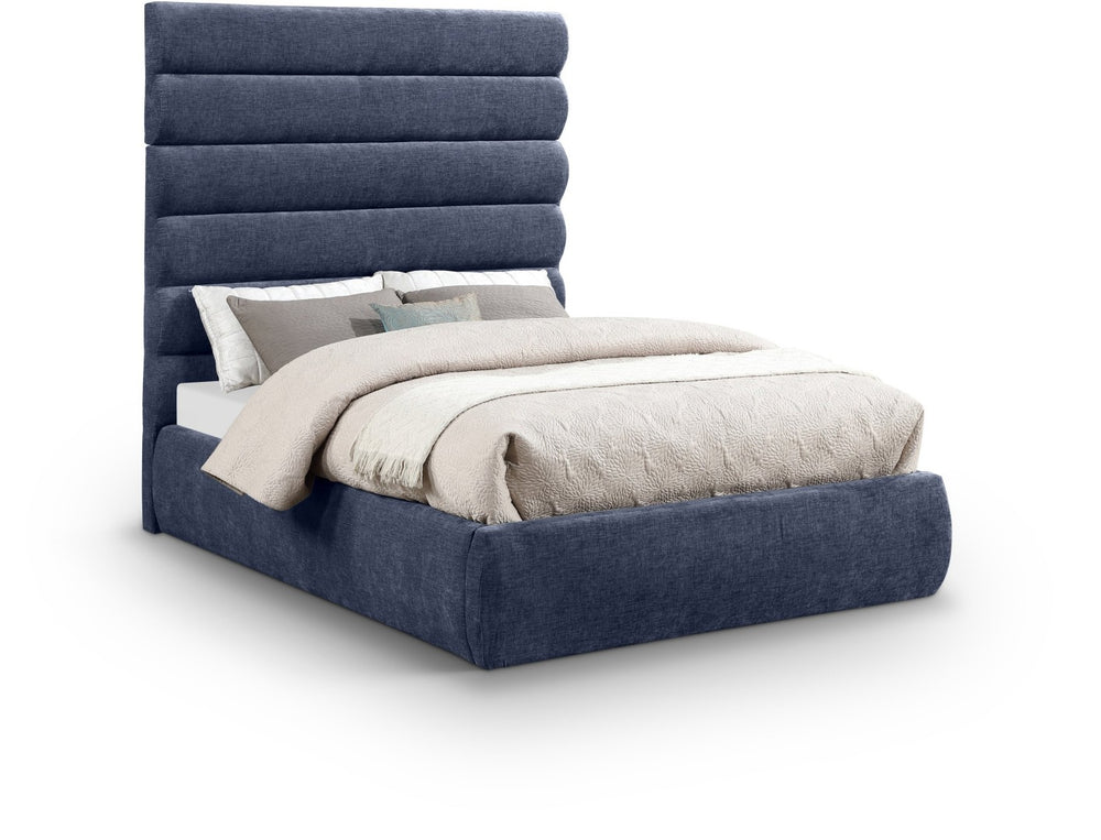 Meridian Furniture Adam Channel Tufted Full Bed with Navy Chenille Upholstery and Adjustable Headboard B1257Navy-F70