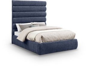Meridian Furniture Adam Channel Tufted Full Bed with Navy Chenille Upholstery and Adjustable Headboard B1257Navy-F70