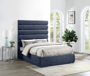 Meridian Furniture Adam Channel Tufted Full Bed with Navy Chenille Upholstery and Adjustable Headboard B1257Navy-F70