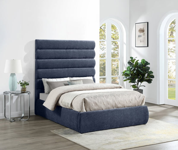 Meridian Furniture Adam Channel Tufted Full Bed with Navy Chenille Upholstery and Adjustable Headboard B1257Navy-F70
