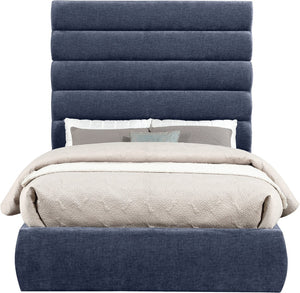Meridian Furniture Adam Channel Tufted Full Bed with Navy Chenille Upholstery and Adjustable Headboard B1257Navy-F70