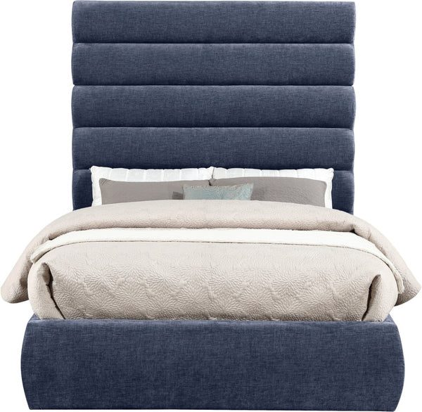 Meridian Furniture Adam Channel Tufted Full Bed with Navy Chenille Upholstery and Adjustable Headboard B1257Navy-F70