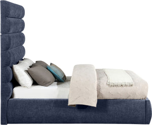 Meridian Furniture Adam Channel Tufted Full Bed with Navy Chenille Upholstery and Adjustable Headboard B1257Navy-F70