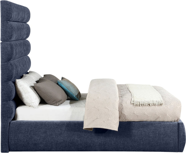 Meridian Furniture Adam Channel Tufted Full Bed with Navy Chenille Upholstery and Adjustable Headboard B1257Navy-F70