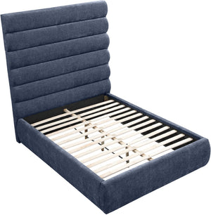 Meridian Furniture Adam Channel Tufted Full Bed with Navy Chenille Upholstery and Adjustable Headboard B1257Navy-F70
