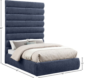 Meridian Furniture Adam Channel Tufted Chenille Upholstered Full Bed with Modular Headboard Design B1257Navy-F90