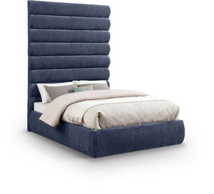 Meridian Furniture Adam Channel Tufted Chenille Upholstered Full Bed with Modular Headboard Design B1257Navy-F90