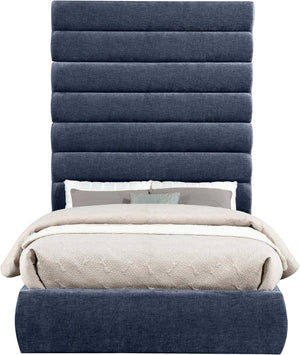 Meridian Furniture Adam Channel Tufted Chenille Upholstered Full Bed with Modular Headboard Design B1257Navy-F90