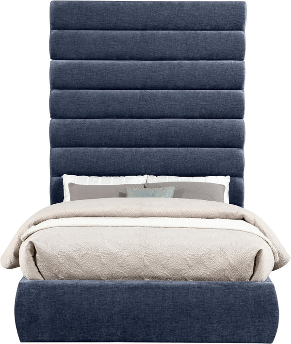 Meridian Furniture Adam Channel Tufted Chenille Upholstered Full Bed with Modular Headboard Design B1257Navy-F90