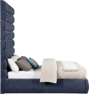 Meridian Furniture Adam Channel Tufted Chenille Upholstered Full Bed with Modular Headboard Design B1257Navy-F90
