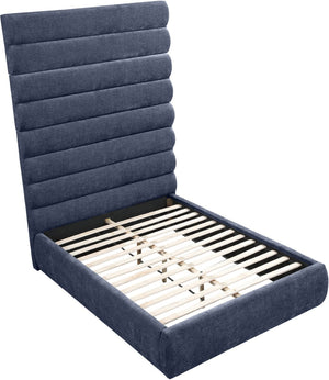 Meridian Furniture Adam Channel Tufted Chenille Upholstered Full Bed with Modular Headboard Design B1257Navy-F90