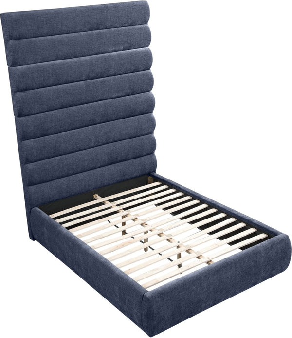 Meridian Furniture Adam Channel Tufted Chenille Upholstered Full Bed with Modular Headboard Design B1257Navy-F90