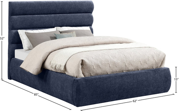 Meridian Furniture Adam Channel Tufted Full Bed Chenille Upholstered Headboard for Modern Bedroom B1257Navy-F